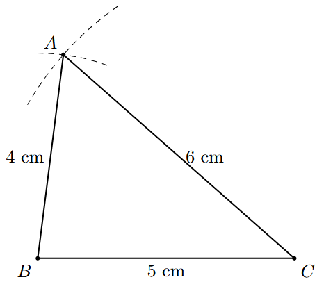 Step 1: The original triangle ABC is constructed with sides 4 cm, 5 cm, and 6 cm.